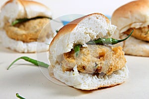 Indian special traditional fried food vada pav photo