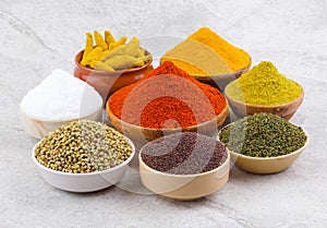 Indian Spices Collection on Vintage Background