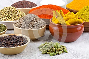 Indian Spices Collection on Vintage Background