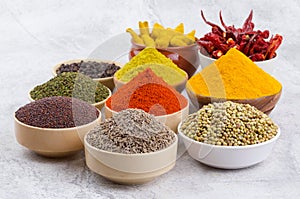 Indian Spices Collection on Vintage Background