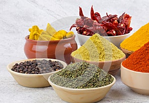 Indian Spices Collection on Vintage Background