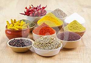 Indian Spices Collection on Vintage Background