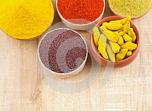 Indian Spices Collection on Vintage Background