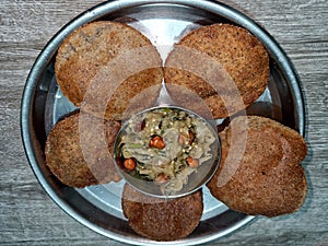 Indian spicy food kalana puri and bharit
