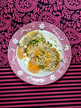 Indian spicy snack food cutlet is served in the dish