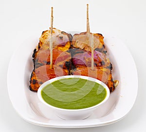 Indian Starter Dish Paneer Tikka Kabab or Barbecue Paneer Tikka Kabab