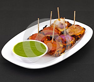 Indian Starter Dish Paneer Tikka Kabab or Barbecue Paneer Tikka Kabab