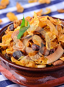 Indian street food - corn flakes trail mix