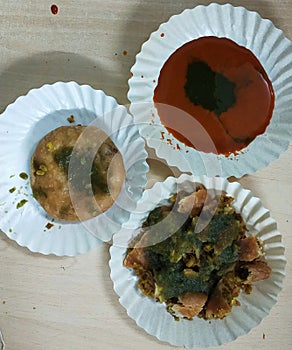 Indian street food kachori with lal chatni