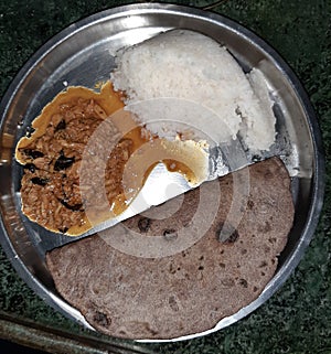 Indian street food kokan mushrooms rice and rotis
