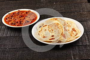 Indian street food paratha,mutton curry