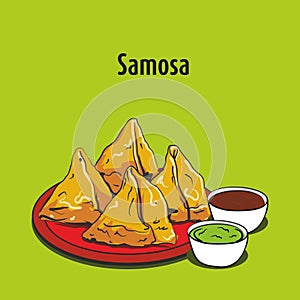 Indian street food samosa vector illustration