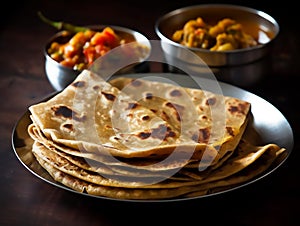 Indian street foods- whole wheat chapati or chapathi.Generative AI