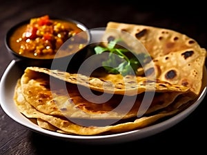 Indian street foods- whole wheat chapati or chapathi.Generative AI
