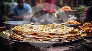 Indian street foods- whole wheat chapati or chapathi with vegetable curry, generative ai