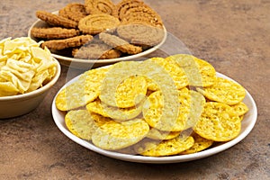 Indian Street Snack Food Masala Khari Papdi with Chakli or Besan Papdi