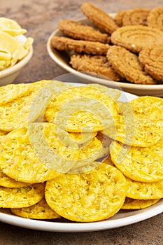 Indian Street Snack Food Masala Khari Papdi with Chakli or Besan Papdi