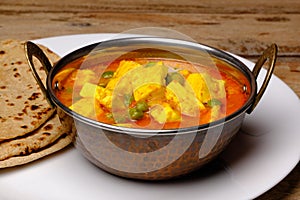 Indian style cottage cheese dish or curry with roti