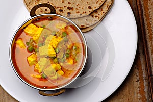 Indian style cottage cheese dish or curry with roti