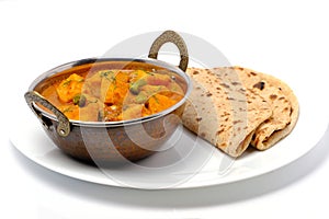 Indian style cottage cheese dish or curry with roti