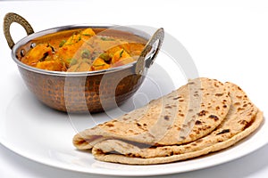 Indian style cottage cheese dish or curry with roti