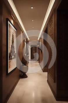 Indian style hallway interior in modern luxury hotel