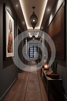 Indian style hallway interior in modern luxury hotel