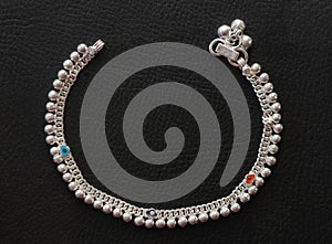 Indian style silver anklet with beads