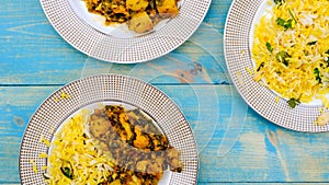 Indian Style Vegetarian Aloo Gobi Saag With Rice