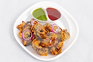 Indian Subcontinental Street Food With Various Names Like Onion Bhajji Pyaj Pakora Or Pakore Pyaaj Ke Pakode Or Pakoda Kanda Bhaji