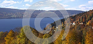 Indian summer at lake shore tegernsee, autumn landscape