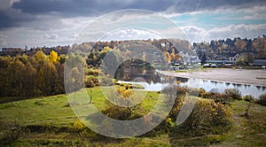 Indian summer. River Berezina. City of Borisov. Belarus.