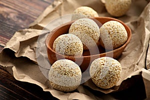 Indian Sweet Dessert Chaulai ke Ladoo Eaten During Fasting in a Clay Pot Food