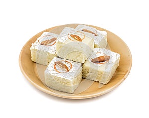 Indian Sweet Food Badam Barfi on White Background