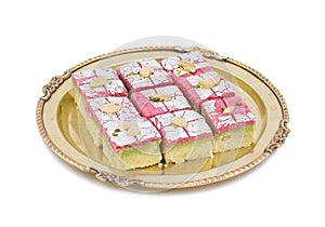 Indian Sweet Food Dryfruit Barfi on White Background