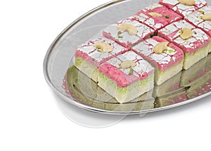 Indian Sweet Food Dryfruit Barfi on White Background