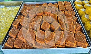 Indian Sweets - barfi in a sweet shop