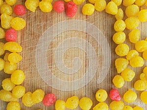 Indian Sweets - Boondi frame on wooden background