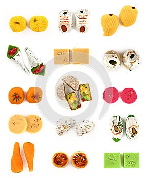 Indian sweets isolated on white background.