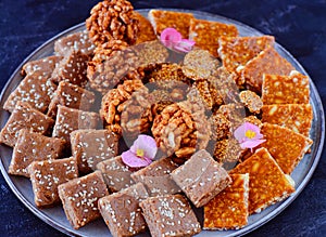 Indian sweets - Tray full of winter sweets chikki photo