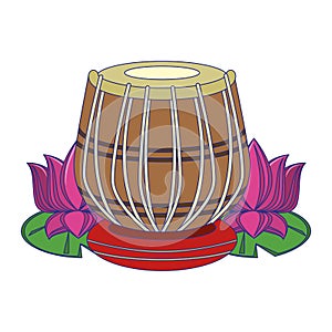 Indian tabla drums with lotus flower blue lines