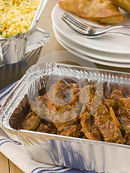 Indian Take Away- Beef Madras And Pilau Rice photo