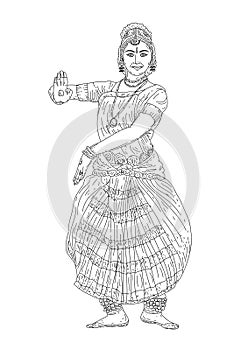 Indian Tamil nadu classical dance Bharathanatiyam outline sketch. vector illustration drawing photo