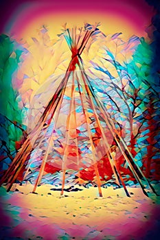 Indian teepee and mosaic structure.
