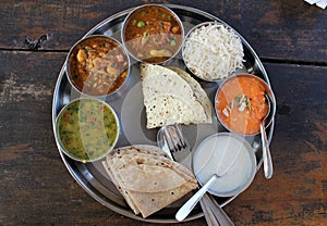 Indian thali on the plate