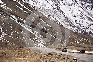 Indian or tibetan driver people driving van on Leh Manali and Srinagar Leh Highway journey go to village at Leh Ladakh while