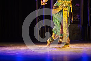 Indian Traditional bharatanatyam dance.Bare feet of indian female dancer on the stage