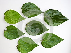 Indian traditional chewing for digestion of betel leaves and betelnut  on white background