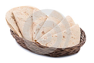 Indian Traditional Cuisine Chapati on White Background