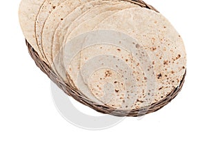 Indian Traditional Cuisine Chapati on White Background